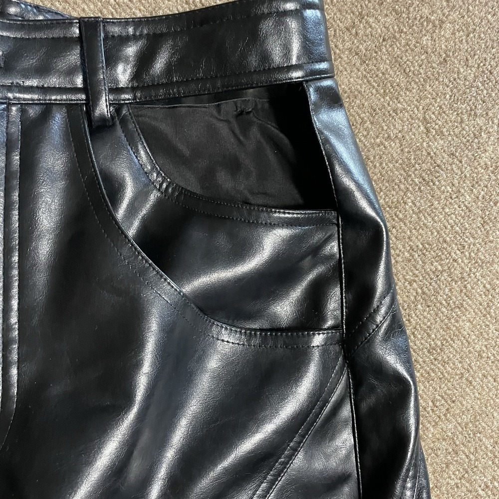 Zara W Black Faux Leather Wide Leg Cut Out Pockets Small Pants Biker Core Rocker - Picture 5 of 12